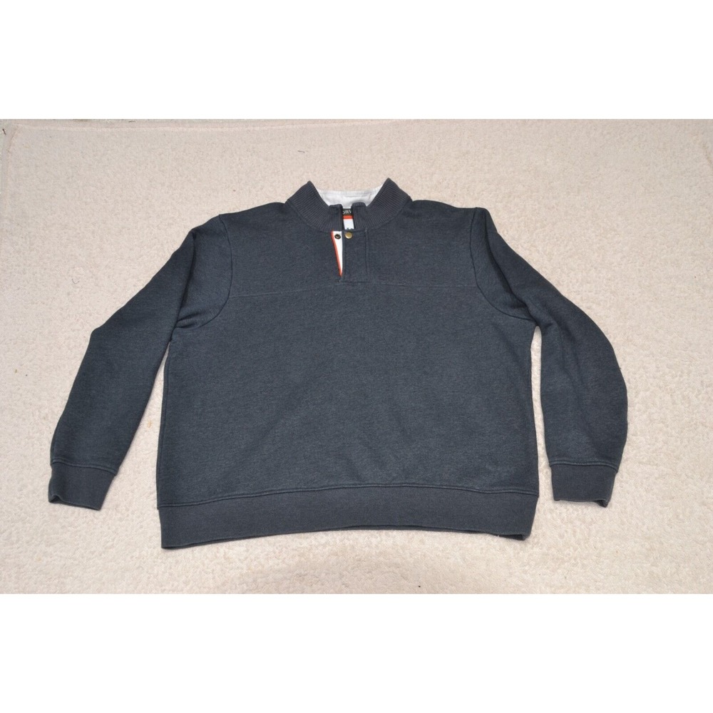 Orvis Sweater Men XXL Blue Pullover Sweatshirt Quarter Zip Snap‎ Fleece 2XL